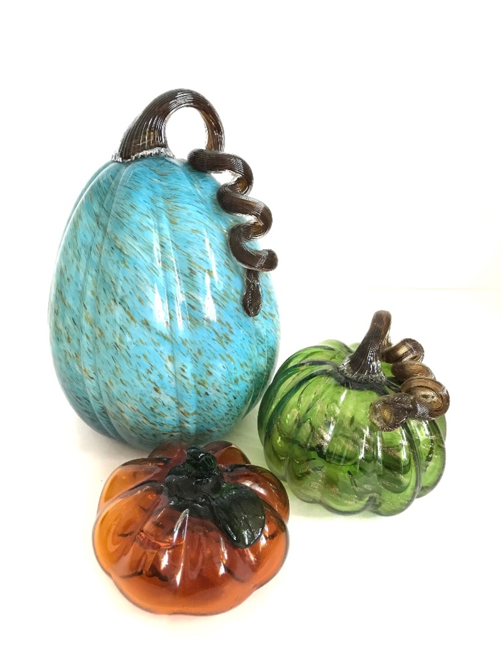 Art Blown Glass Pumpkins Set Of 3 Fall Harvest Thanksgiving
